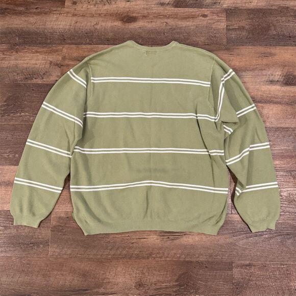 VTG IZOD XL Sage Green Striped Cotton Knit Pullover Sweater Golf Crew Neck READ - Picture 2 of 8